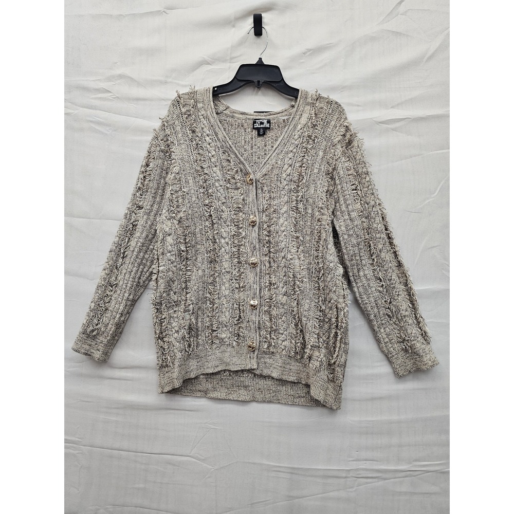 Future Collective Jeneee Naylor Fringe Cable Knit Cardigan Gray XS 258032082